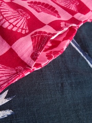 Lys Rosa/ Rød Shell Print - Minikjole med firkantet hals og lin - Bilde 10 av 10