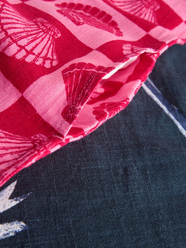 Bright Pink/ Red Shell Print Square Neck Shift Mini Dress with Linen - Image 10 of 10