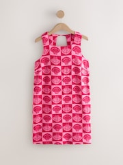 Lys Rosa/ Rød Shell Print - Minikjole med firkantet hals og lin - Bilde 8 av 10