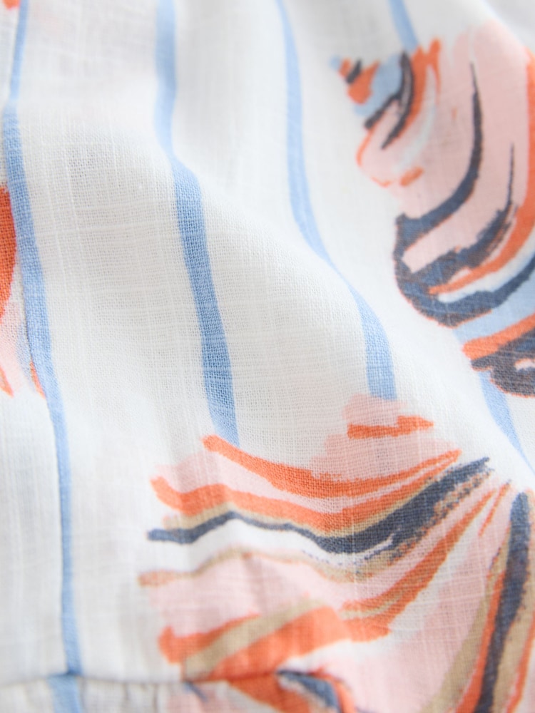 Bluză ocru cu imprimeu - Rochie mini cu decolteu în V din in - Imaginea 7 din 7