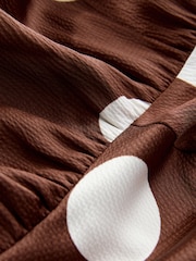 Chocolate Brown Spot Textured Satin Scarf Neck Midi Dress - Image 8 of 8