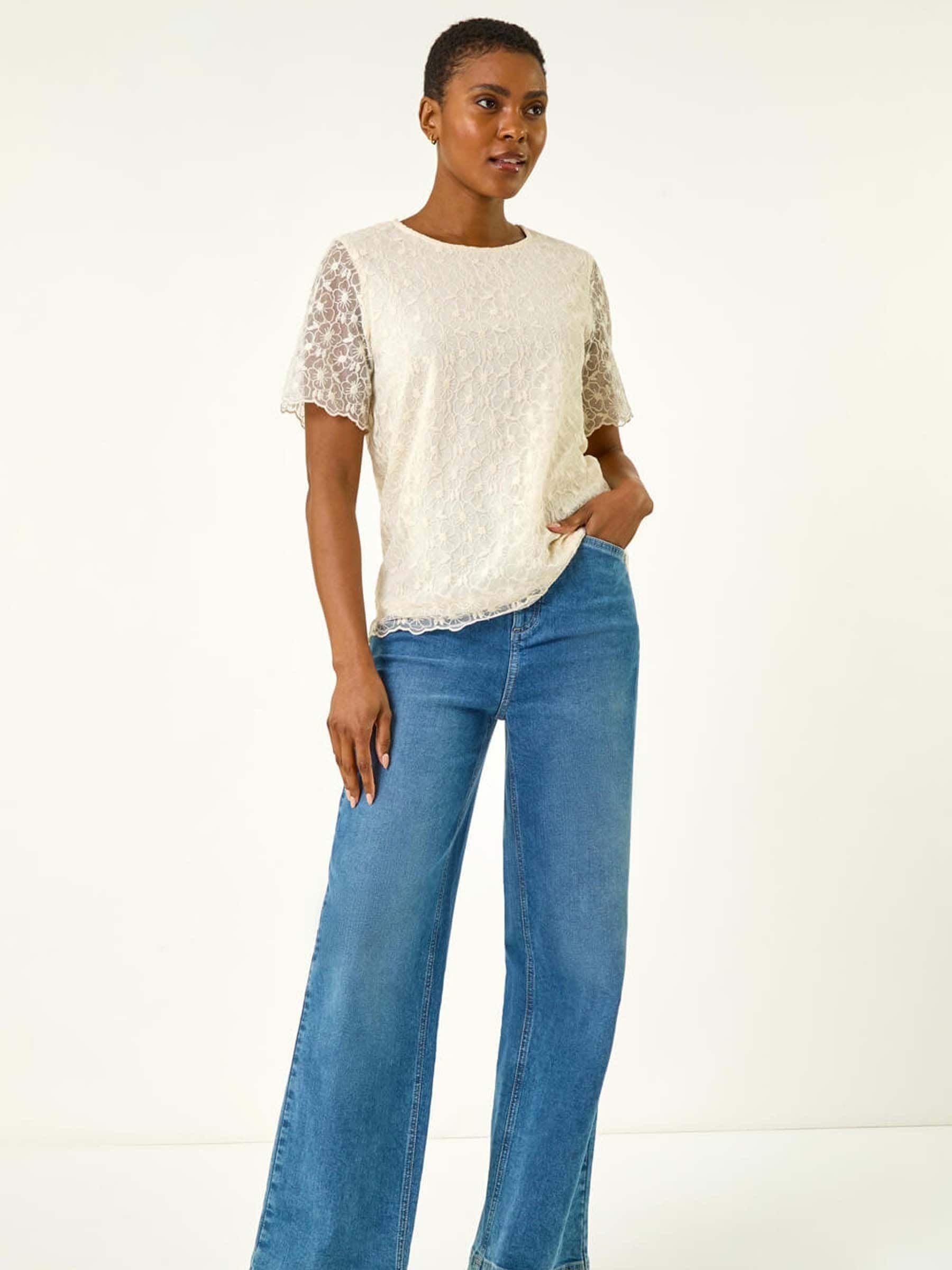 Buy Roman White Floral Print Lace Overlay T-Shirt from Next USA