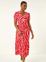 Roman Red Linear Print Midi Shirt Dress - Image 2 of 5
