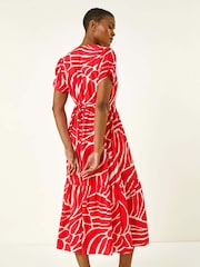 Roman Red Linear Print Midi Shirt Dress - Image 3 of 5