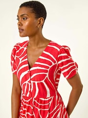 Roman Red Linear Print Midi Shirt Dress - Image 4 of 5