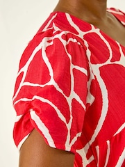 Roman Red Linear Print Midi Shirt Dress - Image 5 of 5