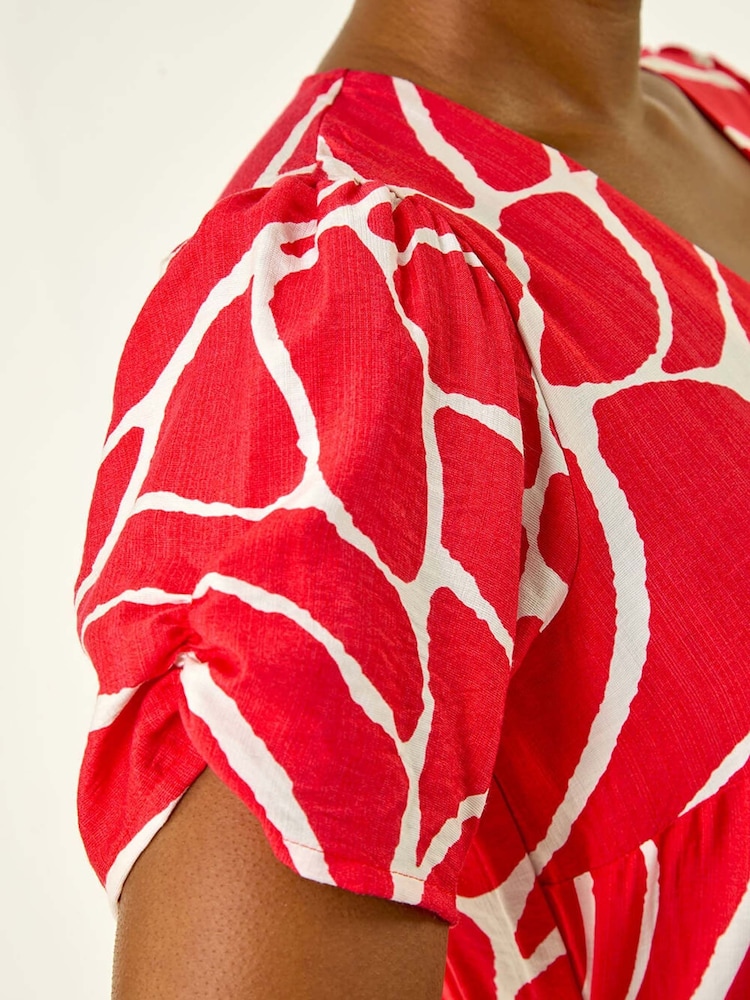 Roman Red Linear Print Midi Shirt Dress - Image 5 of 5