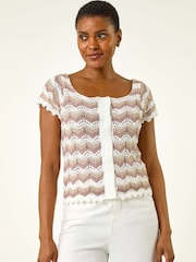 Roman Wave Crochet Buttoned Jumper Top - صورة 2 من 5