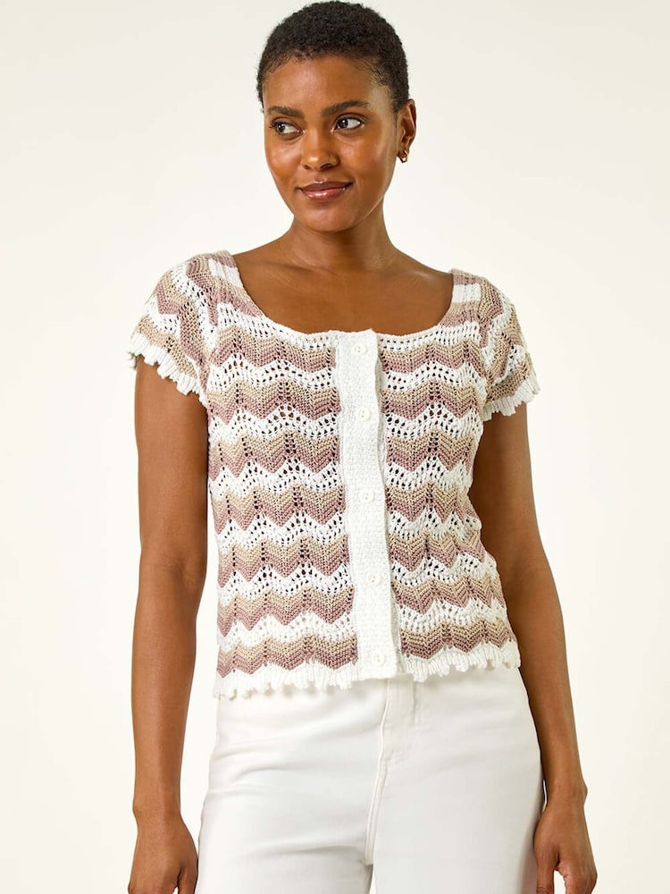 Roman Wave Crochet Buttoned Jumper Top - صورة 2 من 5