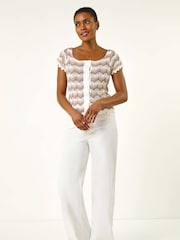 Roman Wave Crochet Buttoned Jumper Top - صورة 3 من 5