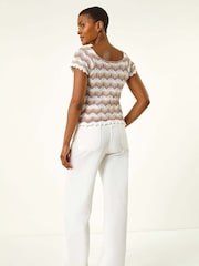 Roman Wave Crochet Buttoned Jumper Top - صورة 4 من 5