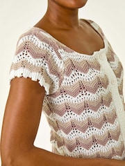 Roman Wave Crochet Buttoned Jumper Top - صورة 5 من 5