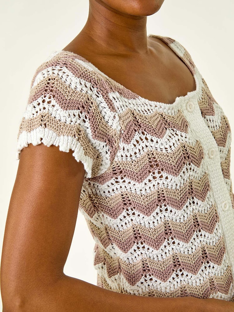 Roman Wave Crochet Buttoned Jumper Top - صورة 5 من 5
