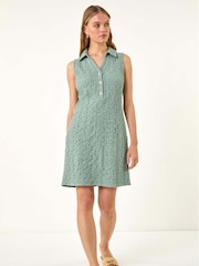 Roman Green Crinkle Collared A-Line Stretch Dress - Image 1 of 5