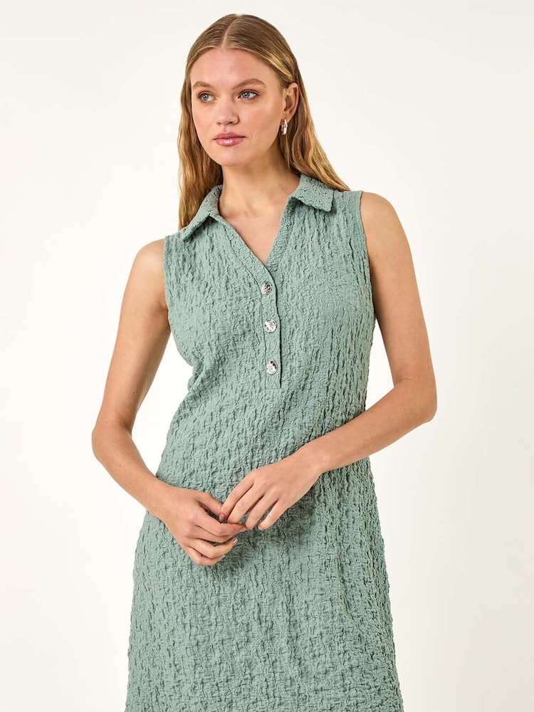 Roman Green Crinkle Collared A-Line Stretch Dress - Image 2 of 5