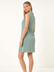Roman Green Crinkle Collared A-Line Stretch Dress - Image 3 of 5
