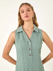 Roman Green Crinkle Collared A-Line Stretch Dress - Image 4 of 5