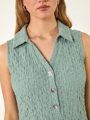Roman Green Crinkle Collared A-Line Stretch Dress - Image 5 of 5