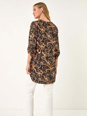 Roman Black Floral Print Longline Buttoned Blouse - Image 3 of 5