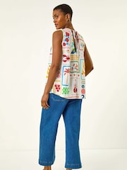 Roman White Holiday Print Blouses - Image 3 of 5
