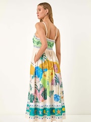 Roman White Beach Print Strappy Midi Dress - Image 3 of 5