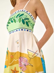 Roman White Beach Print Strappy Midi Dress - Image 5 of 5