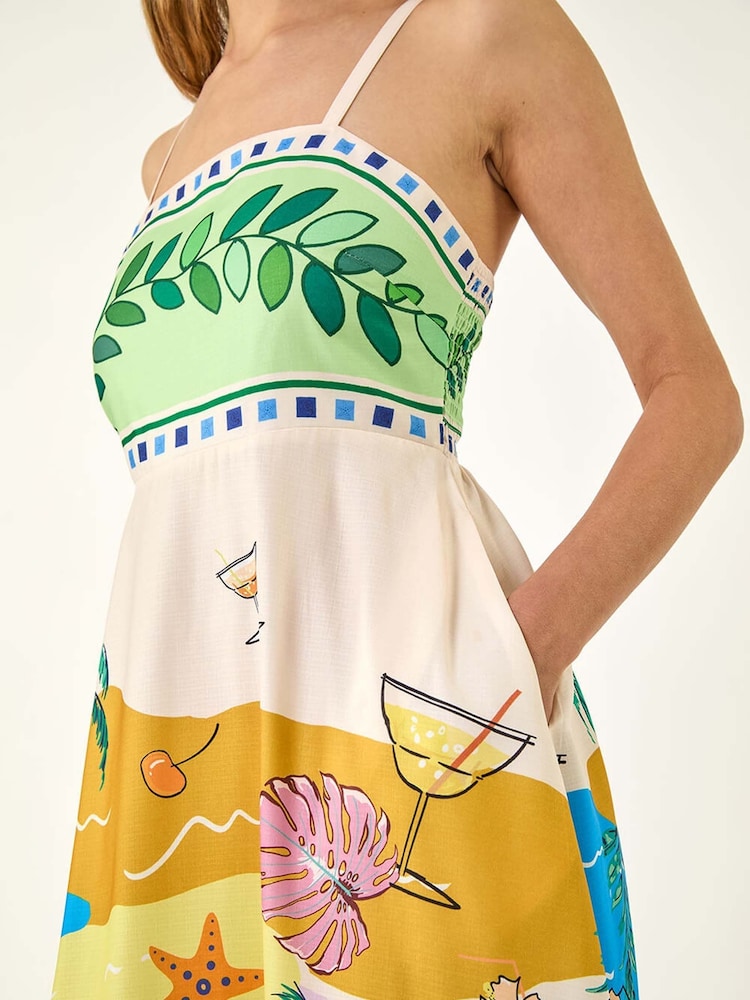 Roman White Beach Print Strappy Midi Dress - Image 5 of 5