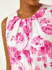 Roman Pink Floral Print Lace Swing Stretch Dress - Image 5 of 5