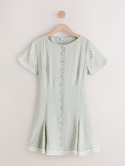 Sage Green Spot Tie Waist Mini Dress - Image 6 of 8