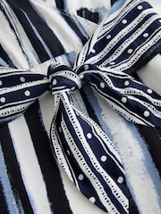 Navy and Ecru Stripe V-Neck Tie Waist Long Sleeve Midi Dress - Image 6 of 7