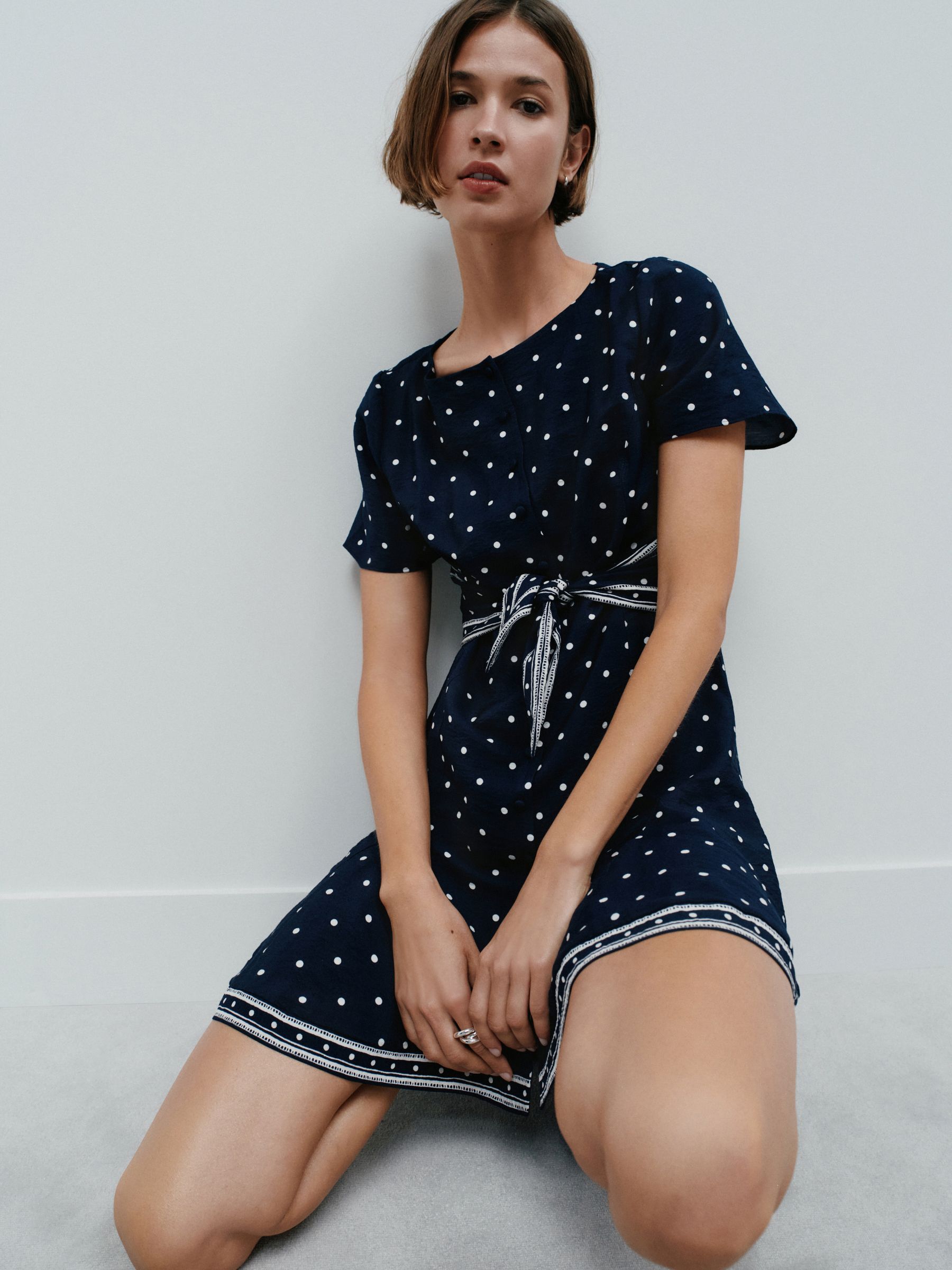 Buy Navy Blue Spot Tie Waist Mini Dress from the Next UK online shop