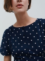 Navy Blå Spot - Minikjole med slips i midjen - Bilde 5 av 8