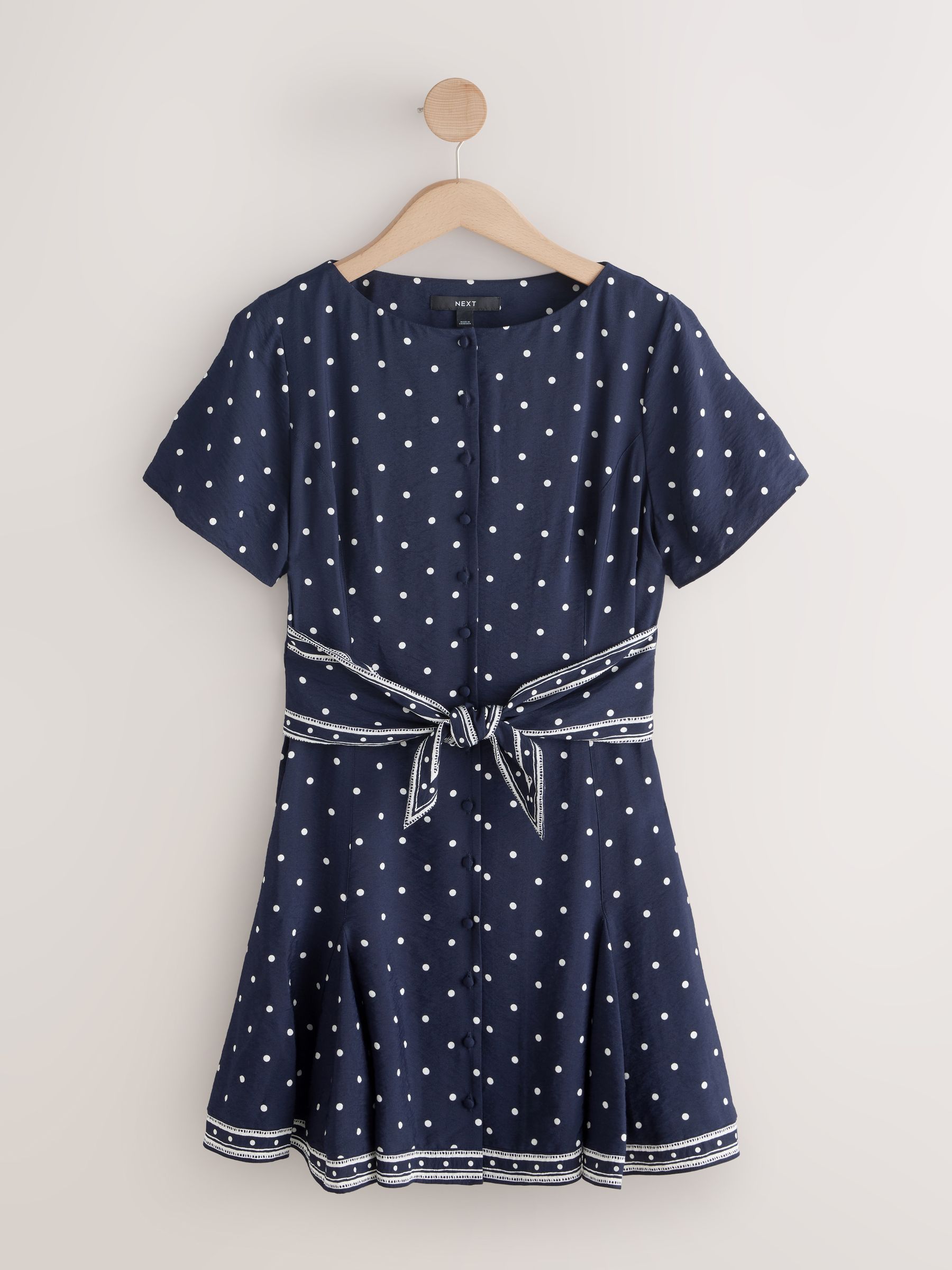 Buy Navy Blue Spot Tie Waist Mini Dress from the Next UK online shop