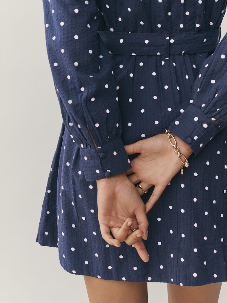 Buy Navy Blue/White Polka Dot Mini Long Sleeve Collared Shirt Dress from Next USA Buy Navy Blue/White Polka Dot Mini Long Sleeve Collared Shirt Dress from Next USA