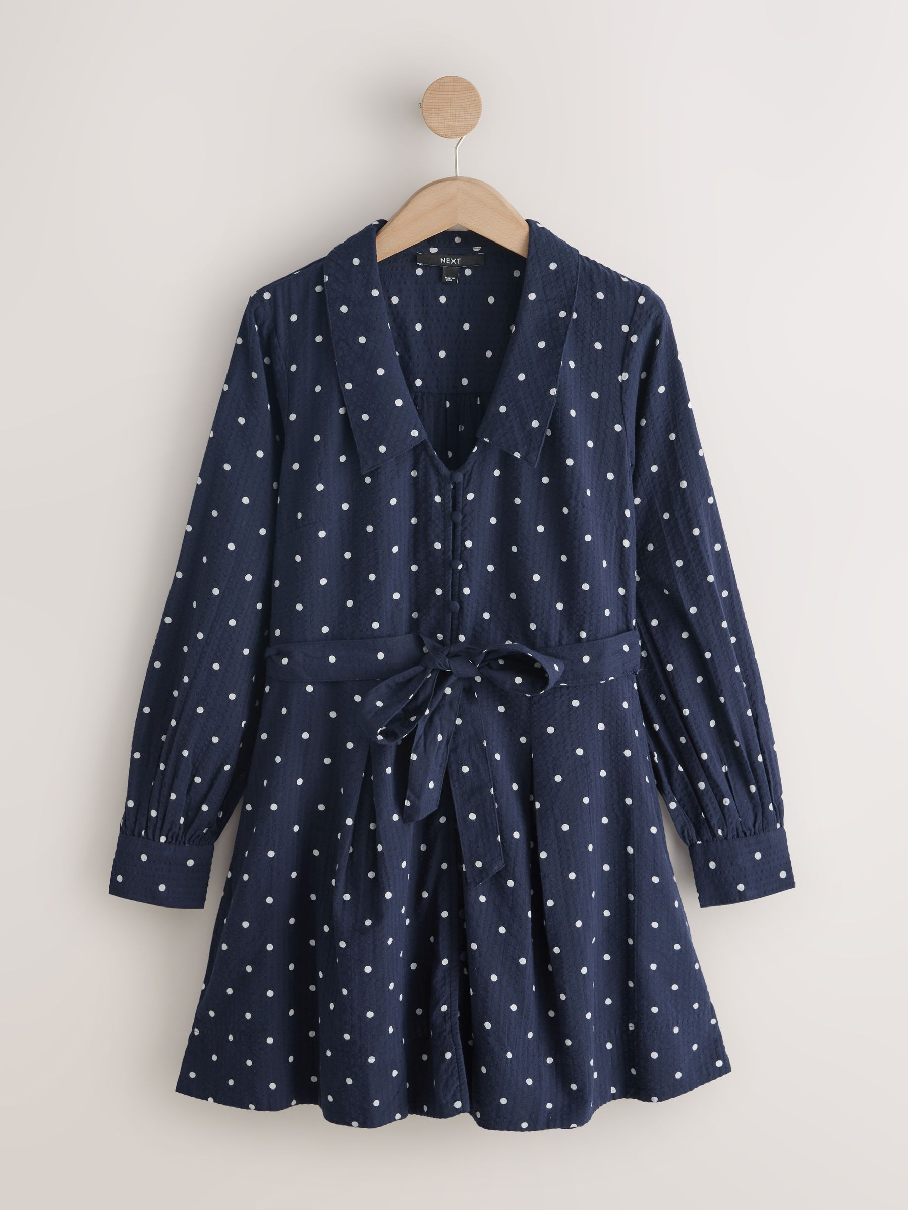 navy blue polka dot dress white collar Linen Sleeveless Polk-A-Dot Maxi Shirt Dress - Navy Blue
