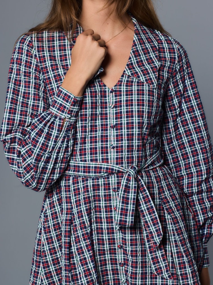 Womens Next Navy Blue/Red Check Mini Long Sleeve Collared Shirt Dress US 10 Womens Next Navy Blue/Red Check Mini Long Sleeve Collared Shirt Dress US 10