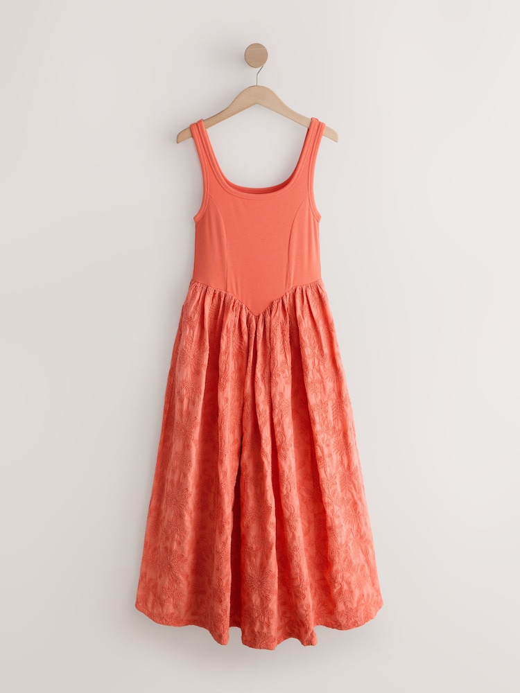 Coral Pink Cornelli Skirt Woven Mix Midi Dress - Image 1 of 3 Coral Pink Cornelli Skirt Woven Mix Midi Dress - Image 1 of 3