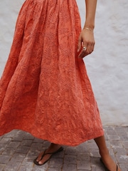 Coral Pink Cornelli Skirt Woven Mix Midi Dress - Image 5 of 8