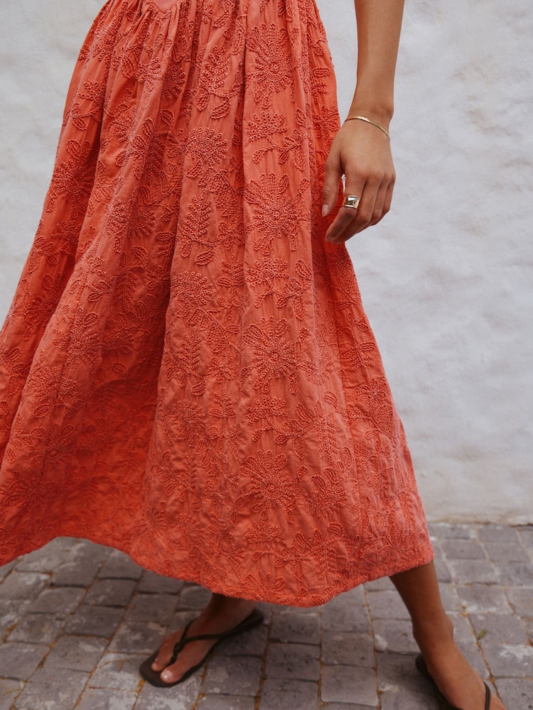 Womens Next Coral Pink Cornelli Skirt Woven Mix Midi Dress US 8