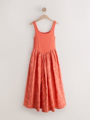 Coral Pink Cornelli Skirt Woven Mix Midi Dress - Image 6 of 8