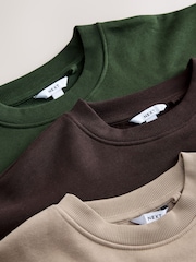 Khaki/Stone Cotton Rich Brushed Back Soft Feel Ribbed Crewneck Sweatshirts 3 Pack - Image 10 of 11