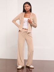Lipsy Brown Embroidered Velour Relaxed Wide Leg Joggers - Image 2 of 5