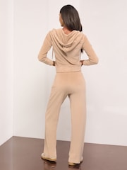 Lipsy Brown Embroidered Velour Relaxed Wide Leg Joggers - Image 5 of 5