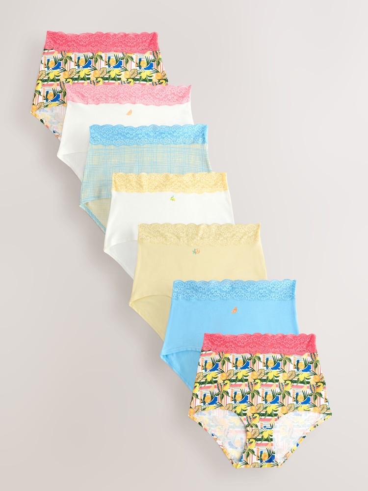 নীল/Yellow - সুতি এবং লেইস Knickers 7 প্যাক - 10এর মধ্যে 1 ছবি