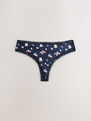 Pink/Cream Thong Cotton and Lace Knickers 7 Pack - Image 6 of 9