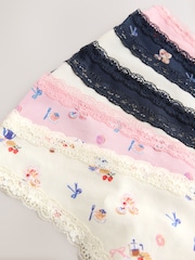 Pink/Cream Thong Cotton and Lace Knickers 7 Pack - Image 8 of 9