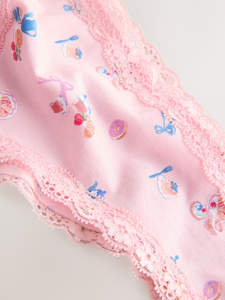 Pink/Cream Thong Cotton and Lace Knickers 7 Pack - Image 9 of 9