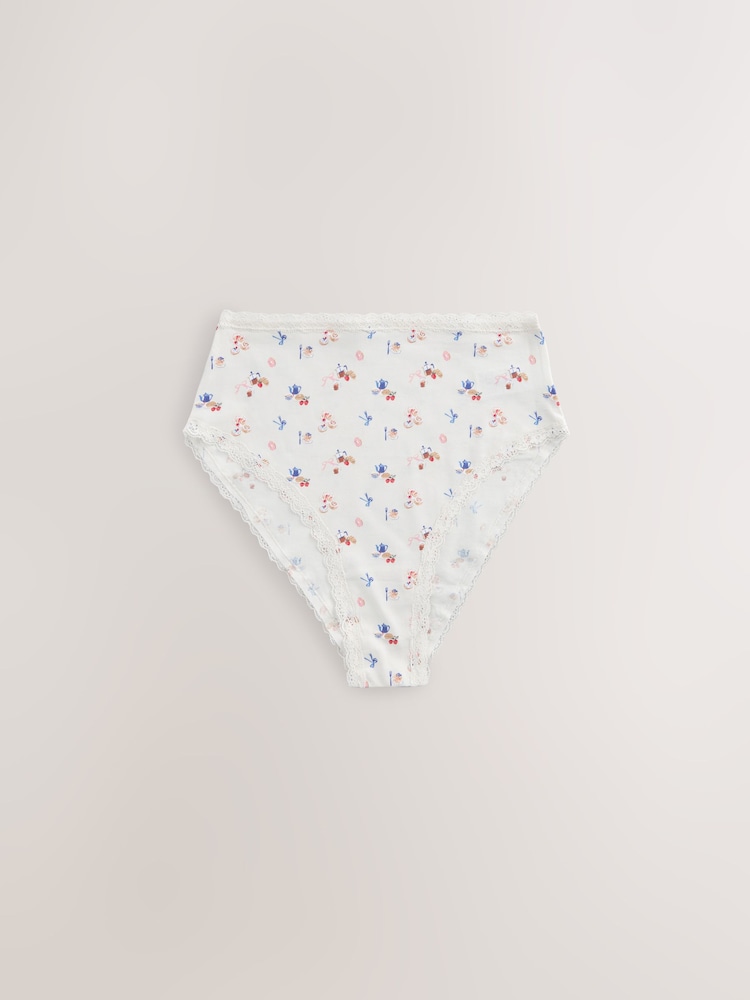 Pink/Cream High Waist High Leg Cotton and Lace Knickers 7 Pack - Image 2 of 10