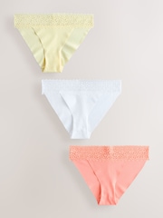 White/Yellow/Peach Tanga No VPL Lace Top Cotton Knickers 3 Pack - Image 1 of 6
