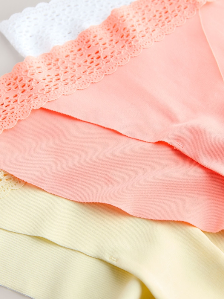 White/Yellow/Peach Tanga No VPL Lace Top Cotton Knickers 3 Pack - Image 6 of 6